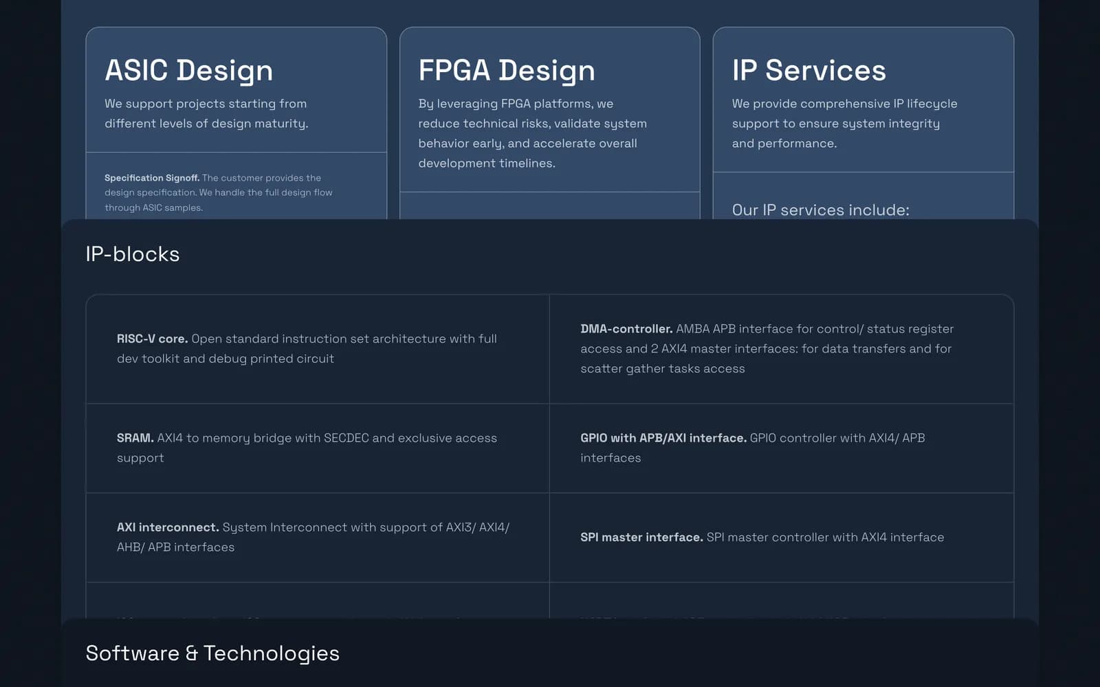 Sirius Semiconductors — экран сайта 1.2