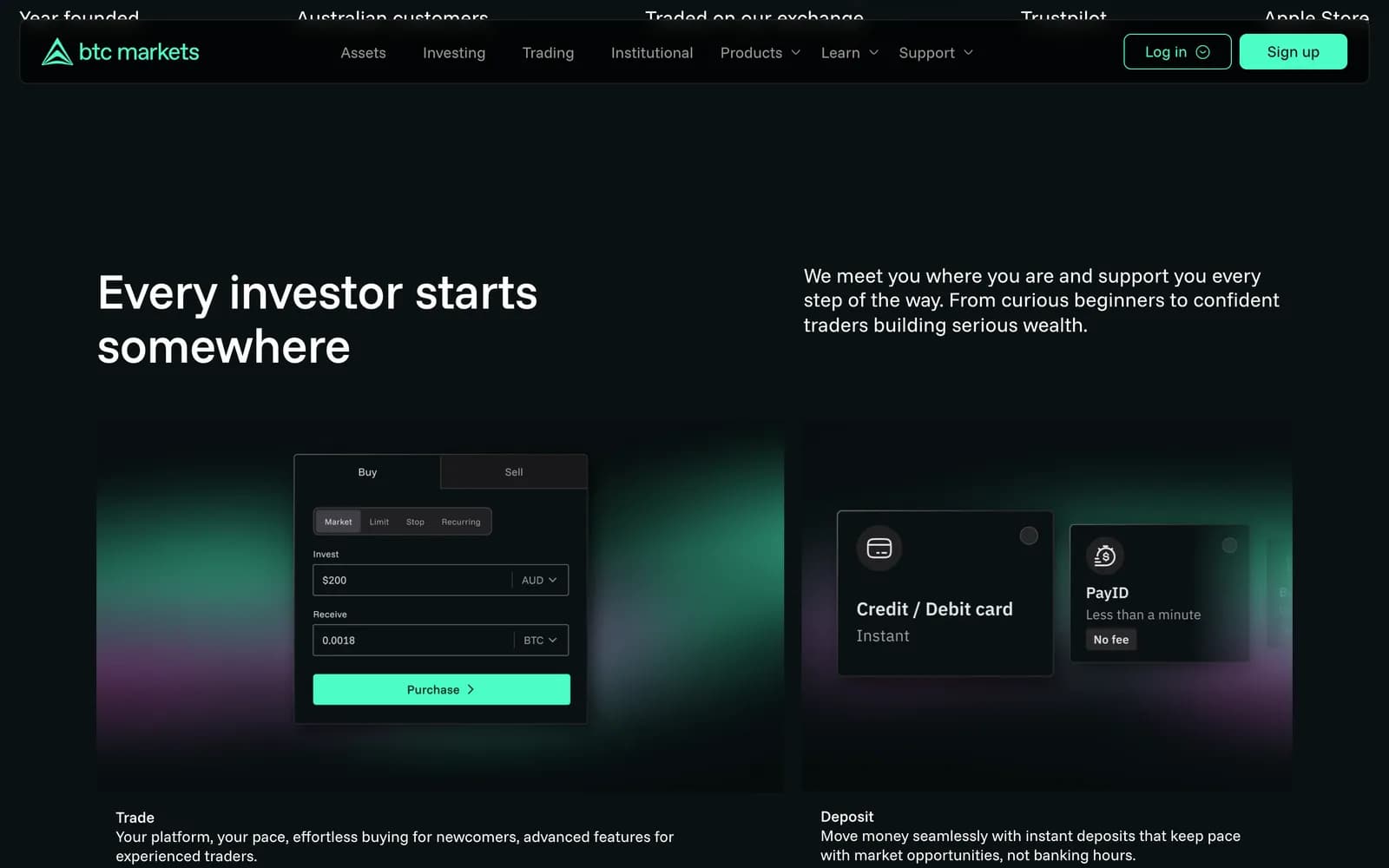 BTC Markets — экран сайта 1.2